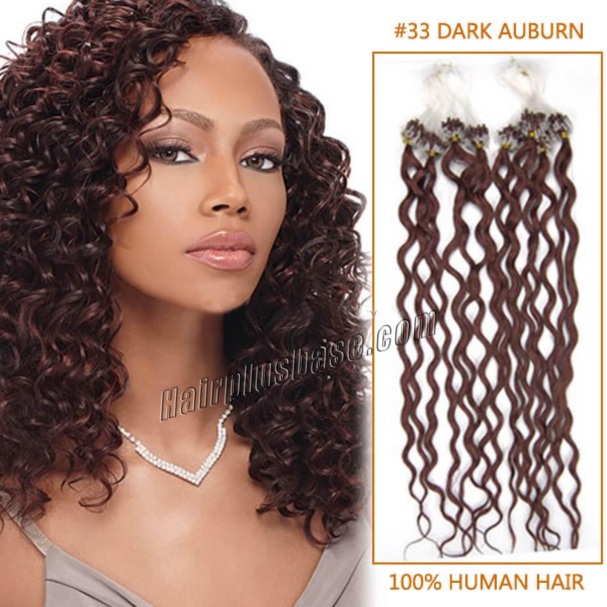 20 Inch #33 Dark Auburn Curly Micro Loop Human <b>Hair Extensions</b> 100S 100g - 20-inch--33-dark-auburn-curly-micro-loop-human-hair-extensions-100s-100g-12428-tv