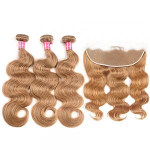 #27 Honey Blonde Hair Color Body Wave Hair Weaves With Lace Frontal