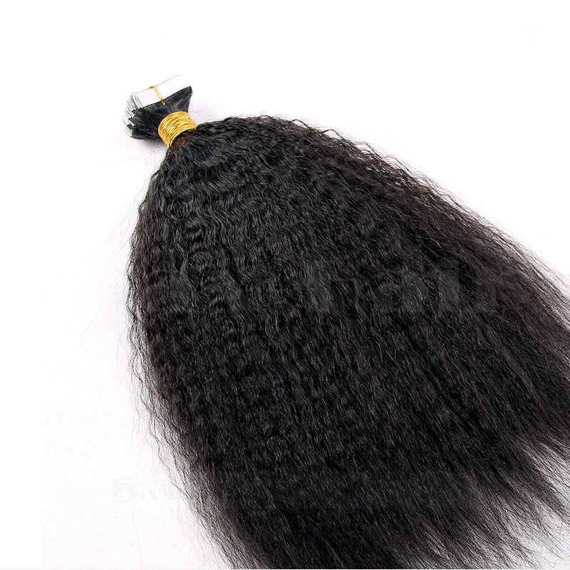  10 - 30 Inch Brazilian Remy Tape In Hair Extensions #1B Natural Black Kinky Straight 20 Pcs