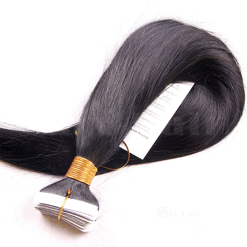 10 - 32 Inch Brazilian Remy Tape  In Hair Extensions #1B Natural Black Straight 20 Pcs