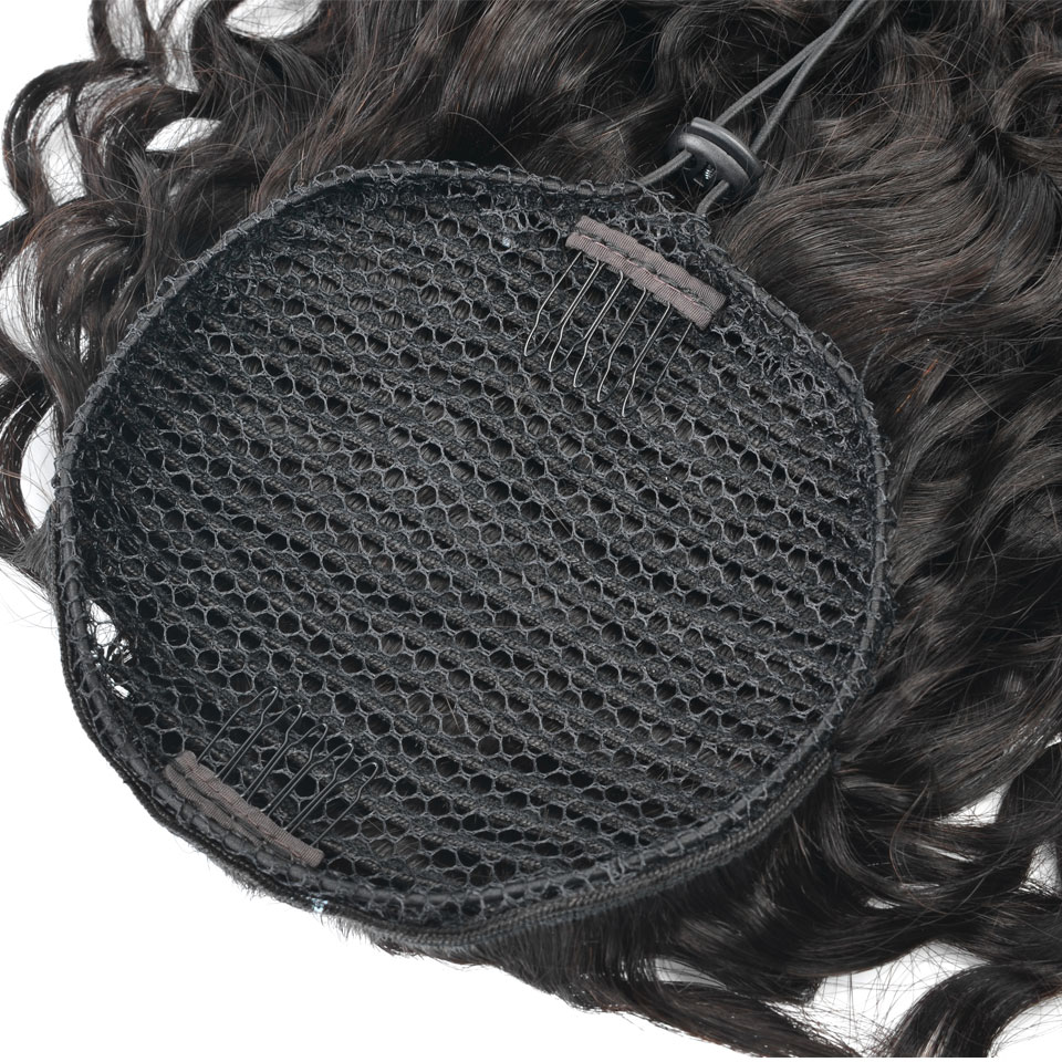 10  - 30 Inch Curly Human Hair Ponytail Drawstring Ponytail Extensions #1B Natural Black 1