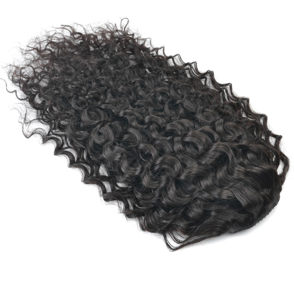 10  - 30 Inch Curly Human Hair Ponytail Drawstring Ponytail Extensions #1B Natural Black 4