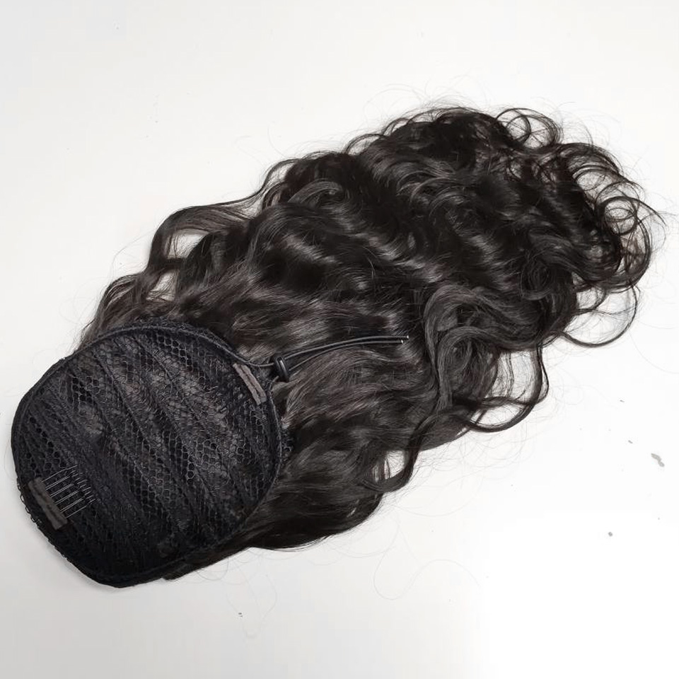 10  - 30 Inch Curly Human Hair Ponytail Drawstring Ponytail Extensions #2 Dark Brown 1