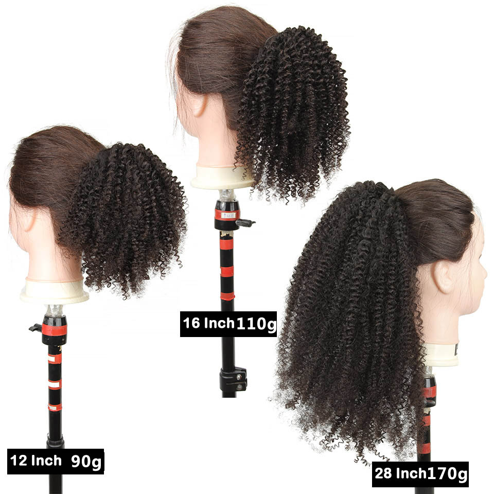 10  - 30 Inch Kinky Curly Human Hair Ponytail Drawstring Ponytail Extensions #1B Natural Black 4