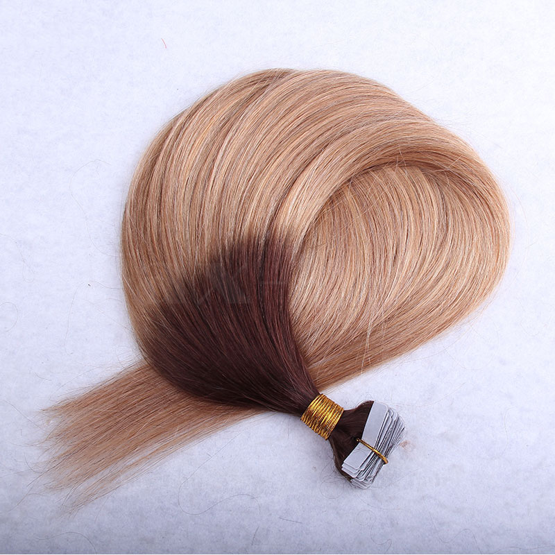 10 - 30 Inch Ombre Tape In Remy Human Hair Extensions Two Tone #4/27 Straight 20 Pcs