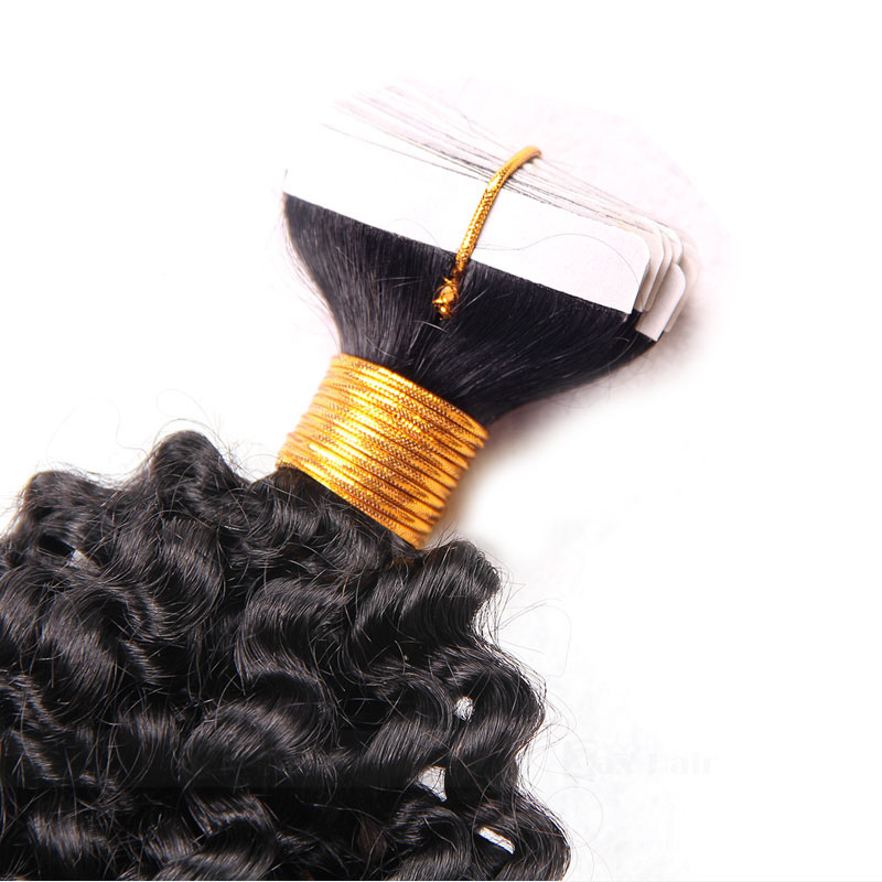 10 - 30 Inch Tape In Remy Human Hair Extensions  #1B Natural Black Afro Curl 20 Pcs 3