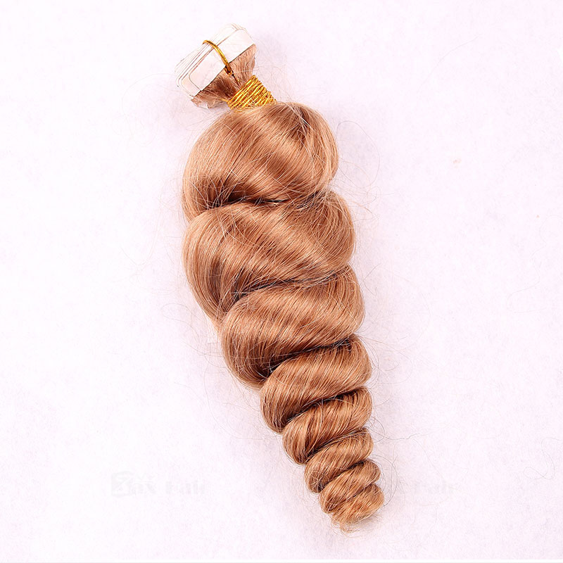 10 - 30 Inch Tape In Remy Human Hair Extensions #27 Strawberry Blonde Spiral 20 Pcs