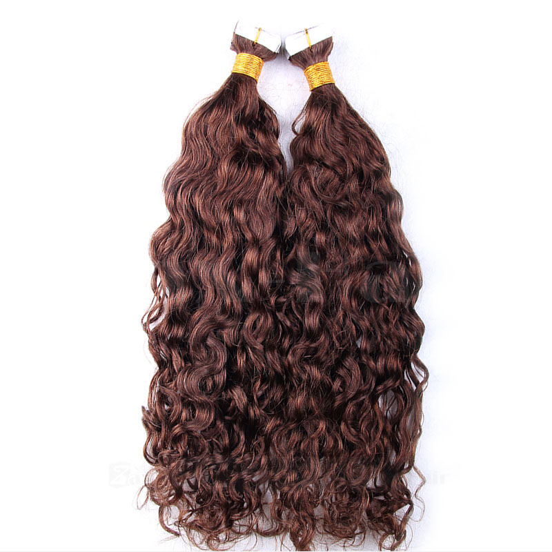 10 - 30 Inch Tape In Remy Human Hair Extensions #4 Medium Brown Loose Wavy 20 Pcs 2
