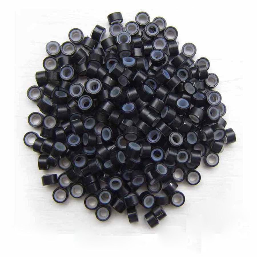 500pcs Black Aluminium Silicone Beads for Hair Extensions(5.0mm*3.0mm*3