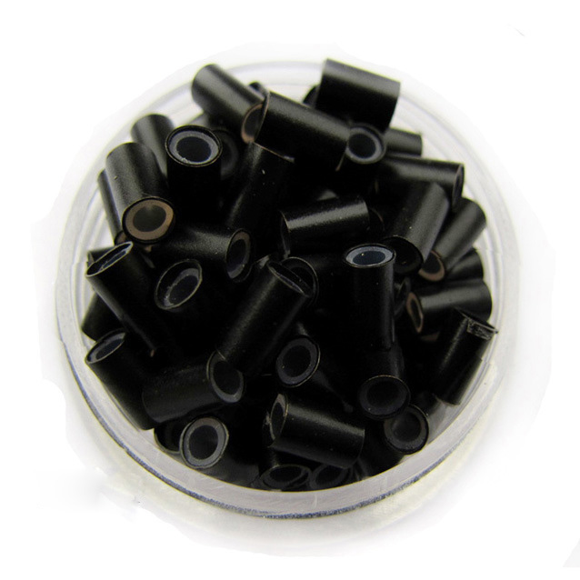 500pcs Jet Black Copper Silicone Beads for Hair Extensions