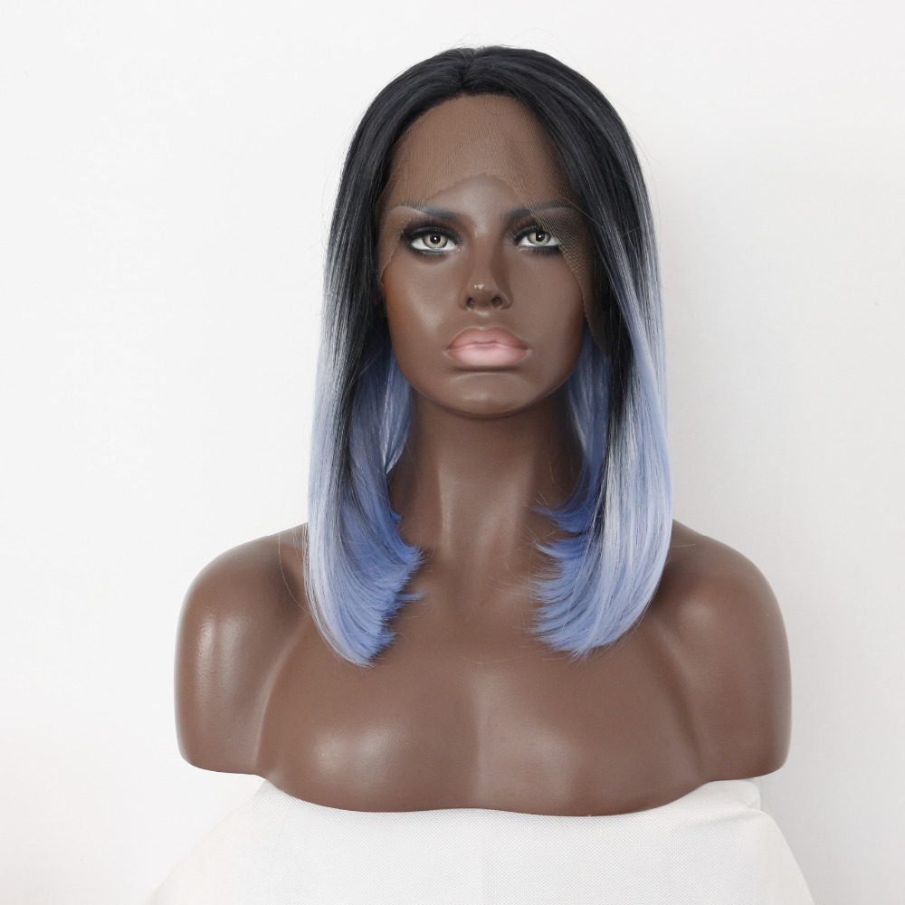 12 Inch Bob Ombre Blue Synthetic Lace Front Wigs