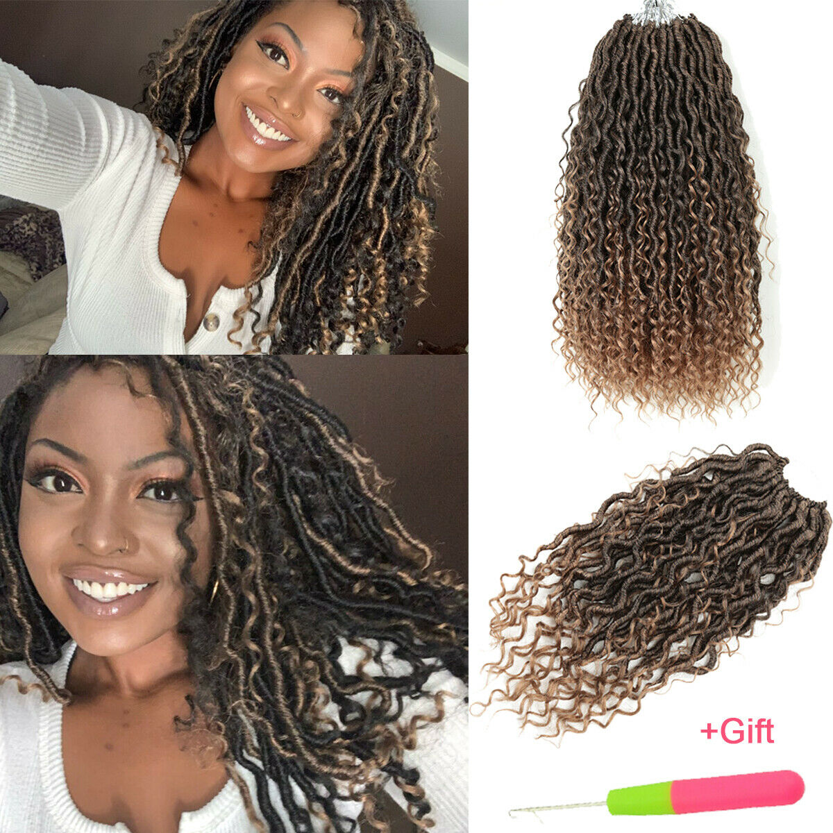14&quot; Goddess Faux Locs Curly Crochet Braids Synthetic River Locs Hair