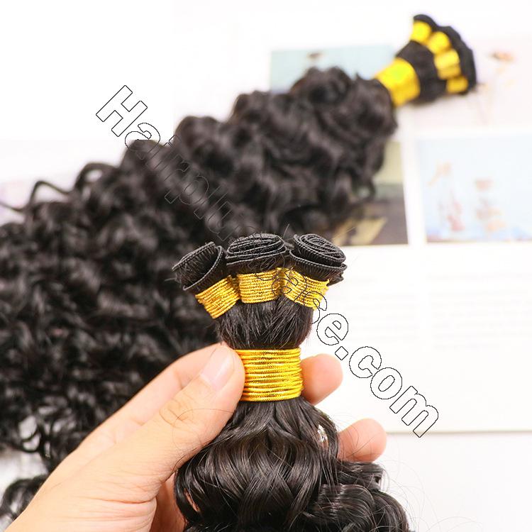 14 - 30 Inch Curly Hand Tied Hair Extensions Human Hair Wefts 6 Bundles/Pack 2