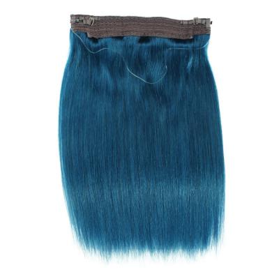 14 - 32 Inch Halo Human Hair Extensions Blue Straight
