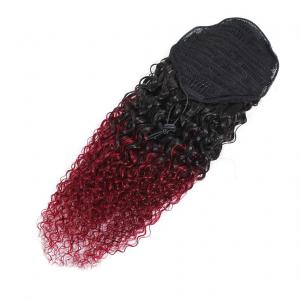 14 - 32 Inch Ombre Loose Curly Human Hair Ponytail Drawstring Clip Ponytail Extensions #1B/Light 99J