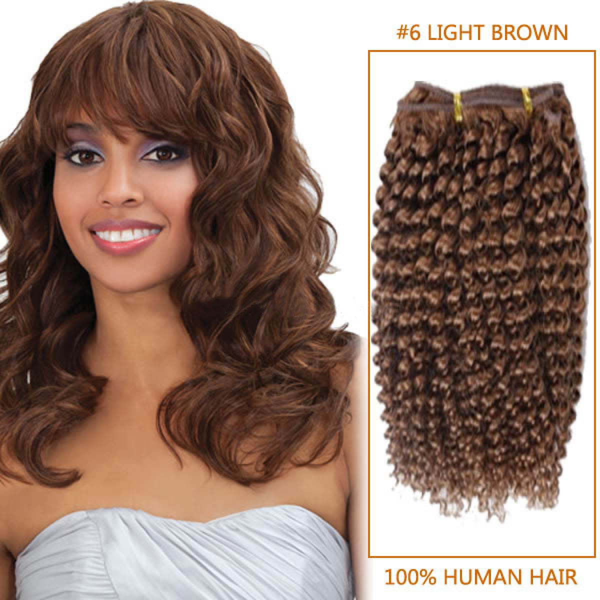 Inch 6 Light Brown Afro Curl Indian Remy Hair Wefts