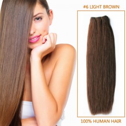14 Inch  #6 Light Brown Straight Virgin Hair Wefts