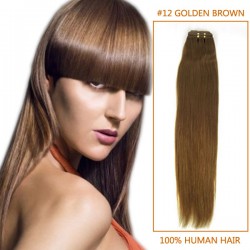 14 Inch #12 Golden Brown Straight Indian Remy Hair Wefts
