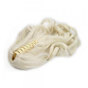 14 Inch Claw Clip Human Hair Ponytail Curly Pure #60 White Blonde