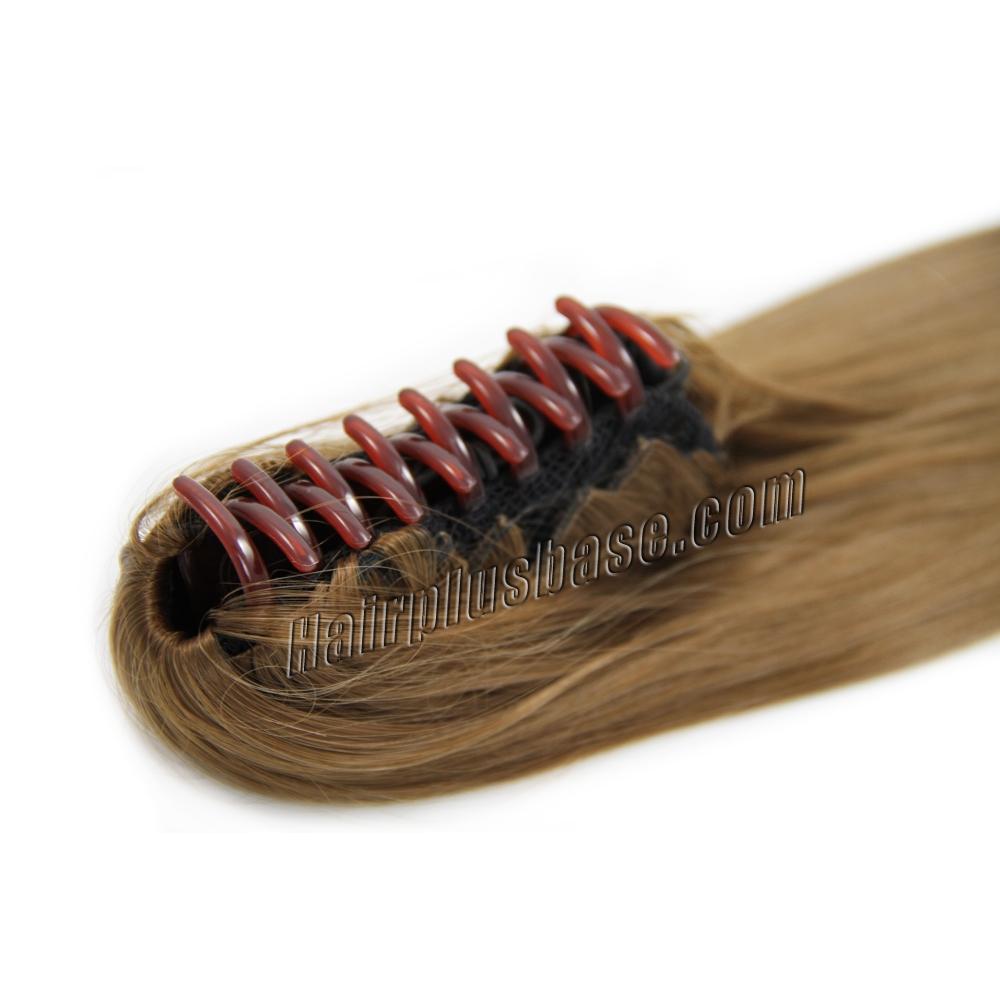 14 Inch Claw Clip Human Hair Ponytail Sleek Straight 8 Ash Brown