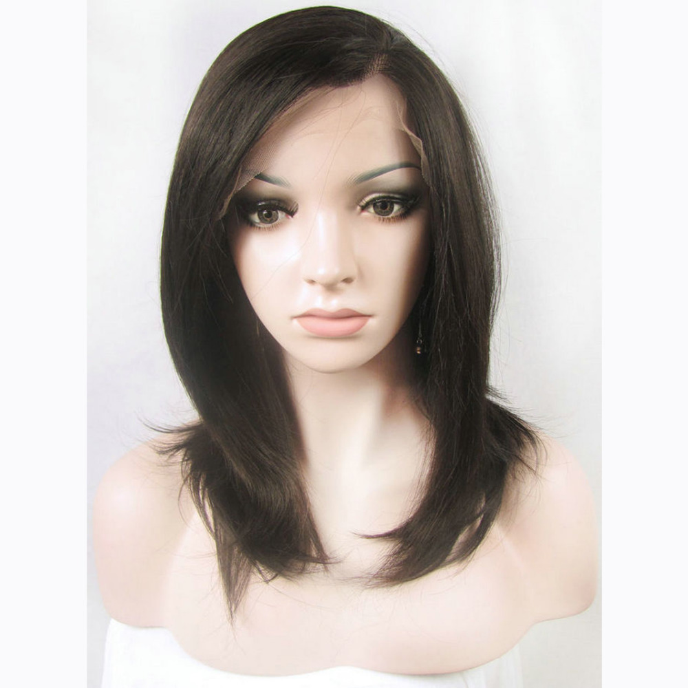 14 Inch Handmade Natural Black Medium Bob Lace Front Wig