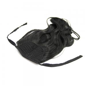 14 Inch Lace/Ribbon Human Hair Ponytail Glamorous Curly #1 Jet Black