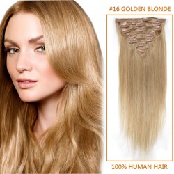 15 Inch #16 Golden Blonde Clip In Human Hair Extensions 7pcs