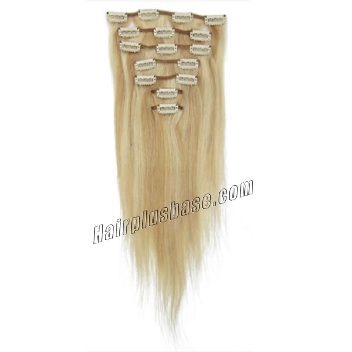 15 Inch #18/613 Blonde Highlight Clip In Human Hair Extensions 7pcs no 1