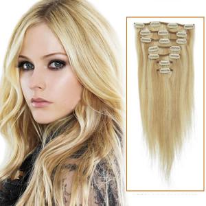 15 Inch #18/613 Blonde Highlight Clip In Human Hair Extensions 7pcs