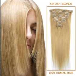 15 Inch #24 Ash Blonde Clip In Human Hair Extensions 7pcs