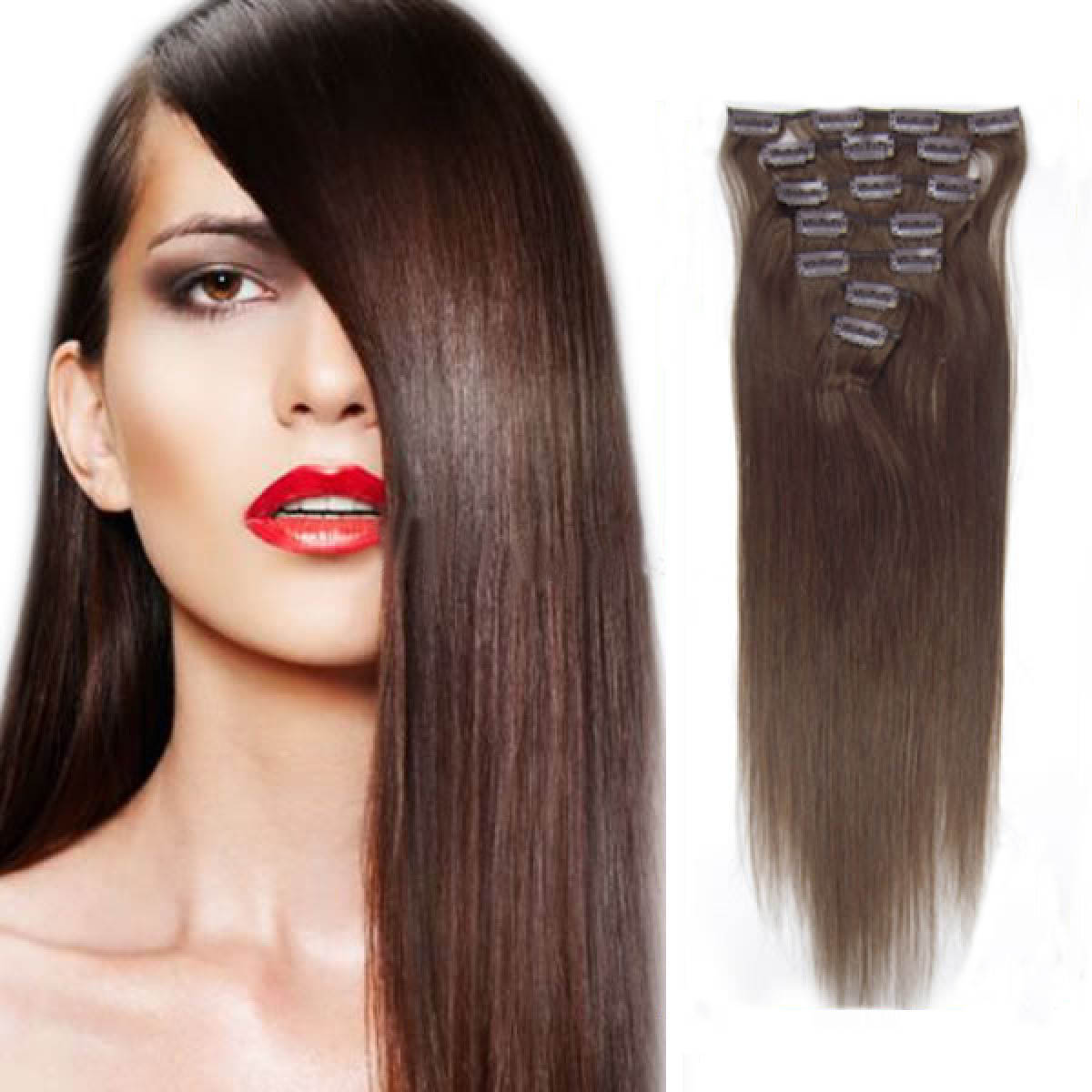 Inch 4 Medium Brown Clip In Human Hair Extensions 7pcs
