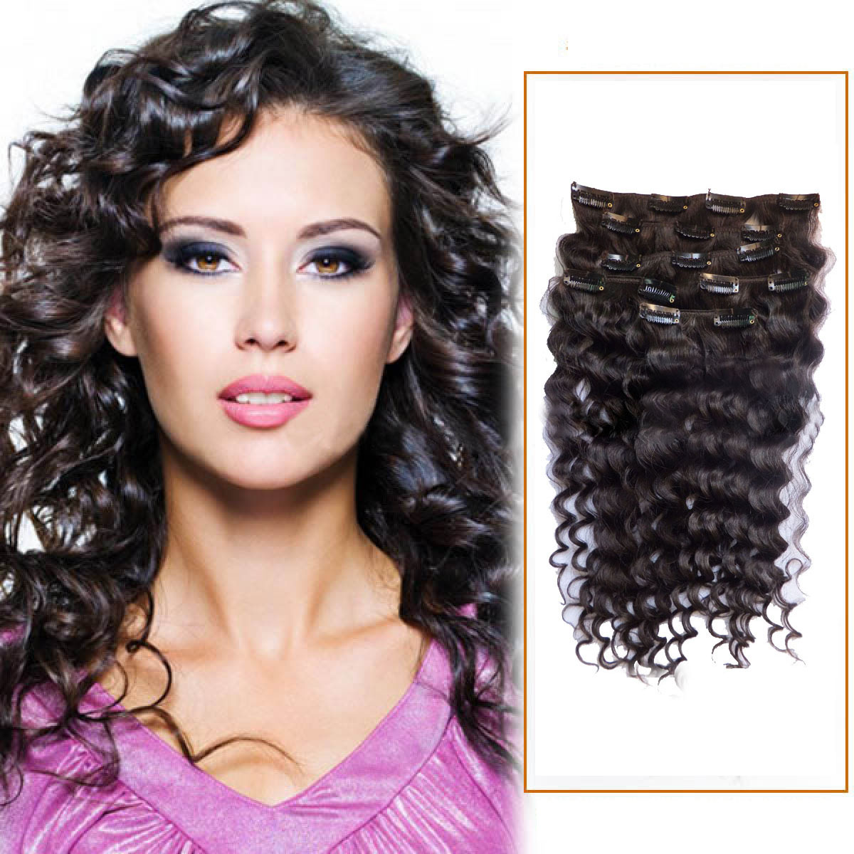 Inch 2 Dark Brown Clip In Human Hair Extensions Deep Curly 7 Pcs