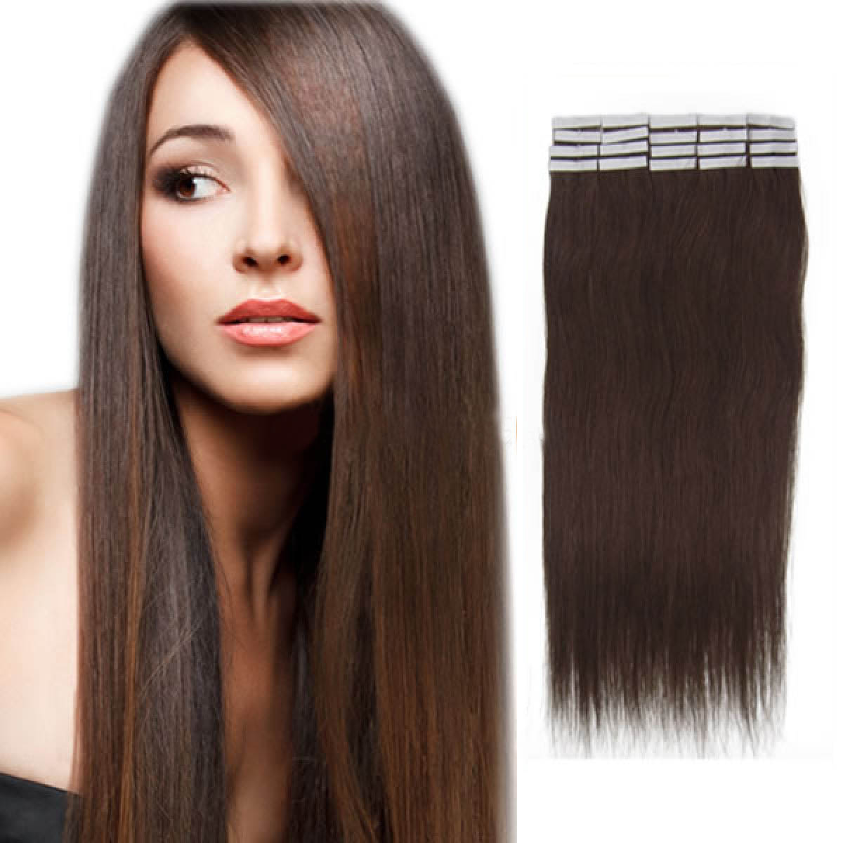 Inch 2 Dark Brown Tape In Human Hair Extensions 20pcs