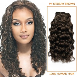 16 Inch #4 Medium Brown Curly Virgin Hair Wefts