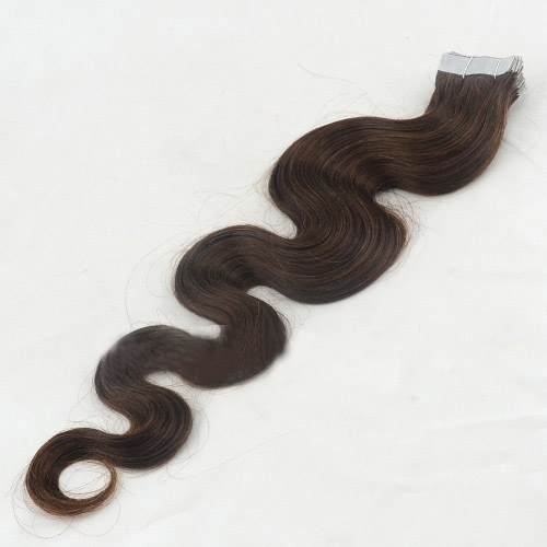 16 Inch #4 Medium Brown Light Tape In Hair Extensions Body Wave 20 Pcs no 1