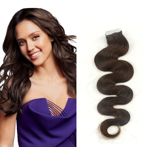 16 Inch #4 Medium Brown Light Tape In Hair Extensions Body Wave 20 Pcs