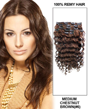 16 Inch #6 Light Brown Clip In Hair Extensions More Texture Curly 7 Pieces Set