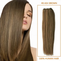 16 Inch #8 Ash Brown Straight Virgin Hair Wefts