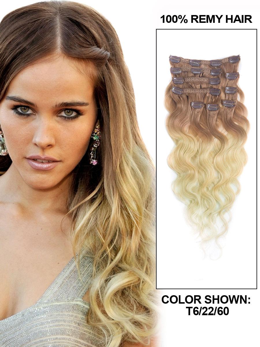 16 Inch Fancy Three Colors Ombre Clip In Indian Remy Hair Extensions