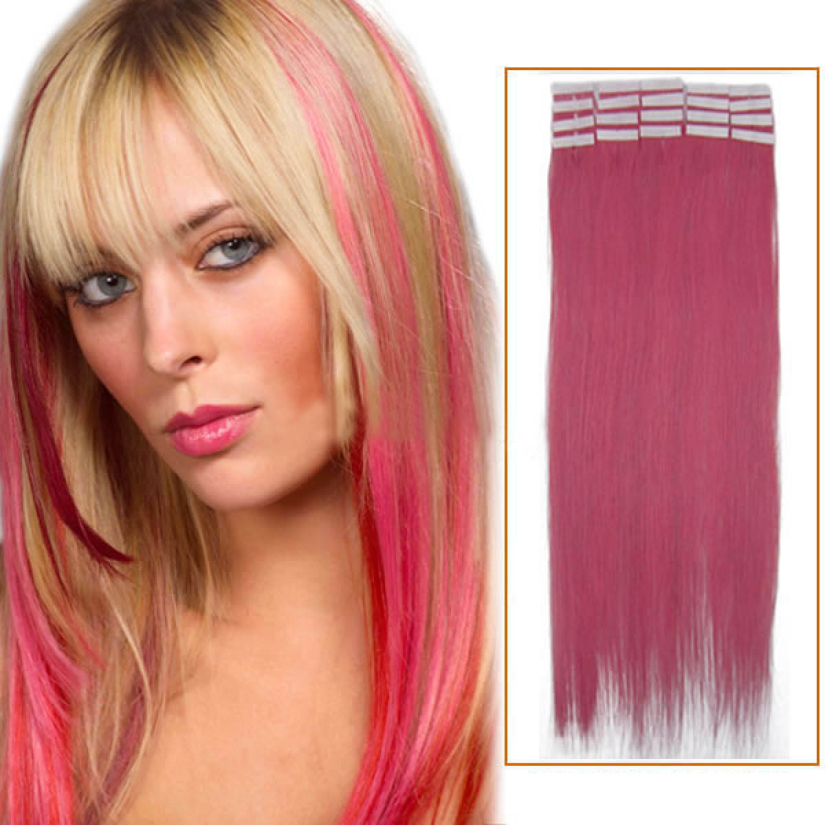 16 Inch Pink Tape In Human Hair Extensions 20pcs