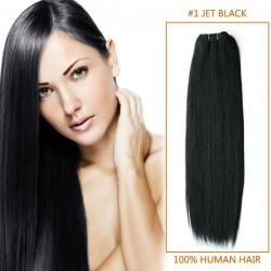 18 Inch #1 Jet Black Straight Virgin Hair Wefts