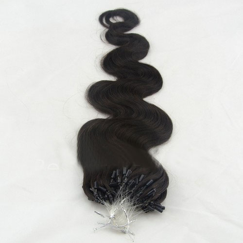 18 Inch #1B Natural Black Body Wave Micro Loop Hair Extensions 100 Strands details pic 2
