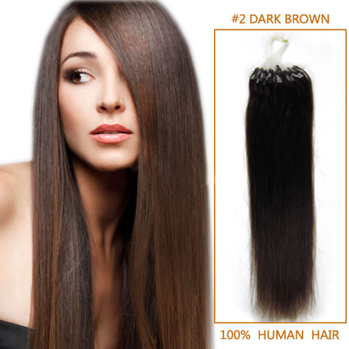 18 Inch 2 Dark Brown Micro Loop Human Hair Extensions 100S
