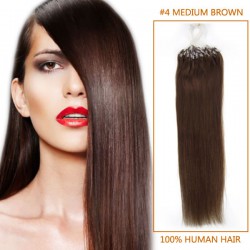 18 Inch #4 Medium Brown Micro Loop Human Hair Extensions 100S