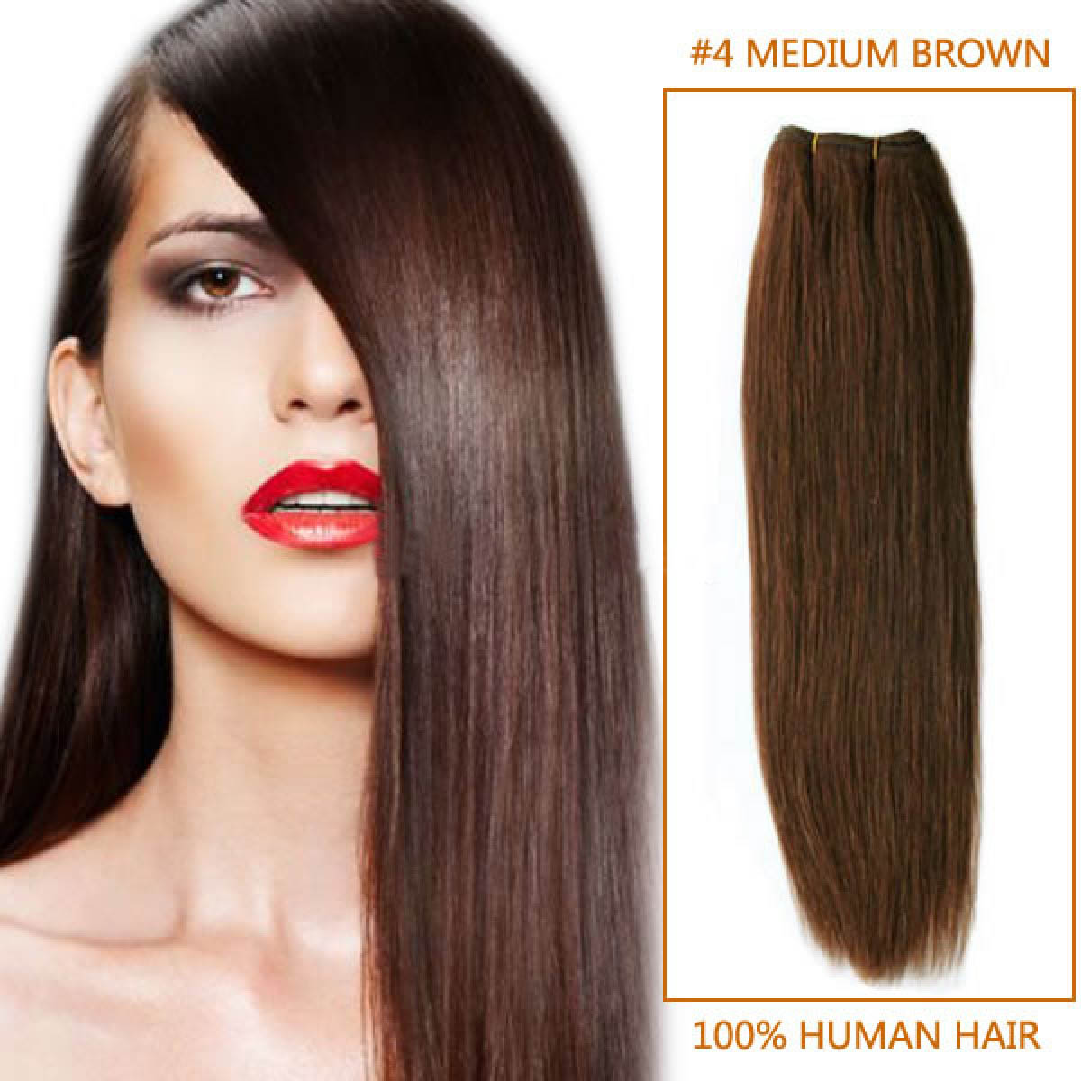 Inch 4 Medium Brown Straight Indian Remy Hair Wefts