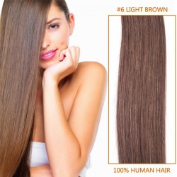 18 Inch #6 Light Brown Clip In Remy Human Hair Extensions 9pcs
