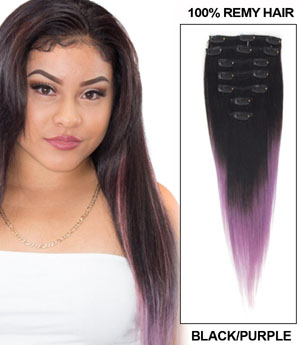 18 Inch Gorgeous Ombre Clip in Hair Extensions Two Tone Straight 9 Pieces #1BTPurple