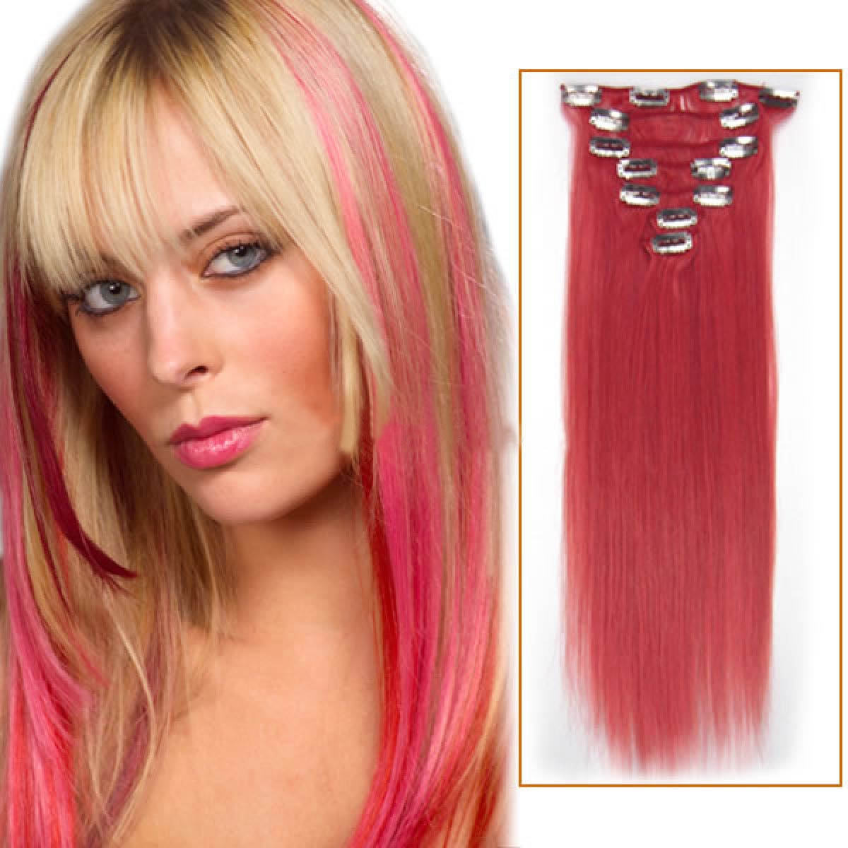 18 Inch Pink Clip In Remy Human Hair Extensions 7pcs