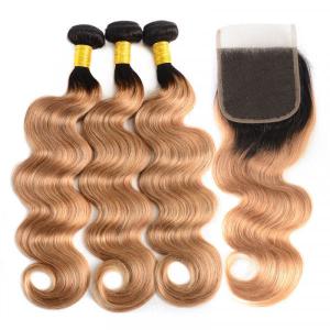 1B/27 Body Wave Ombre Color Human Hair Weaves With Lace Closure