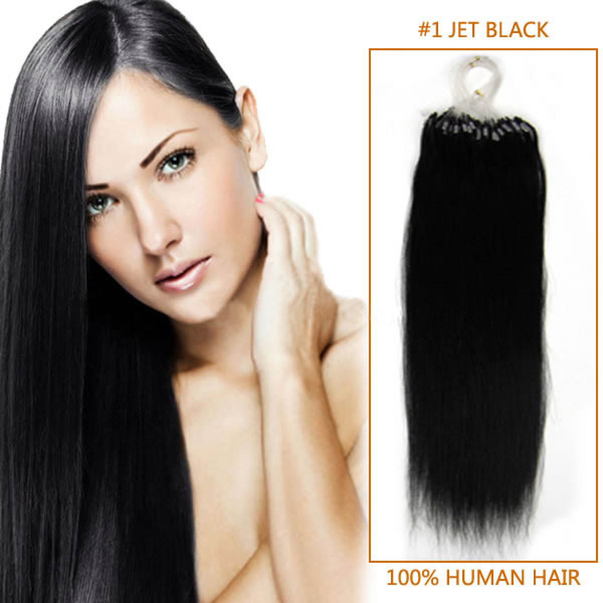 20 Inch #1 Jet Black Micro Loop Human Hair Extensions 100S ...